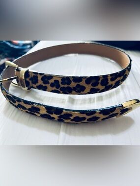 Leopard Print Slim Women’s Belt with Gold Buckle